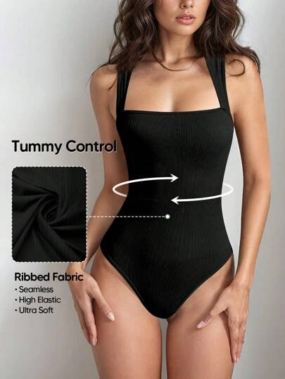 Sirith Women Summer Fall Casual Seamless Knit Solid Color Sports Outdoor Tight Romper Unitard Jumpsuit